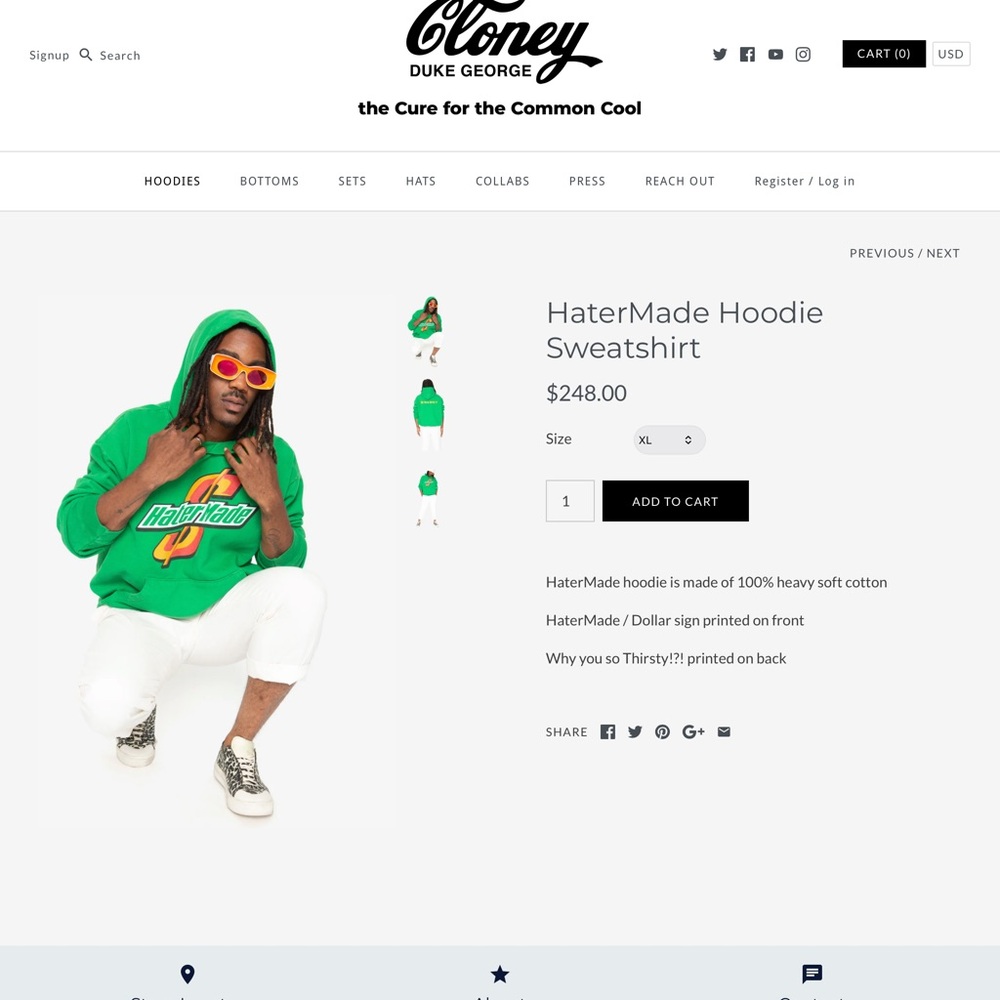 George HaterMade Hoodie in Bright Green with Yellow & Orange Logo